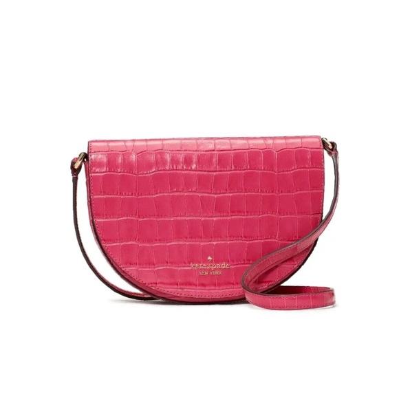 Kate Spade Luna Croc Embossed Crescent Crossbody Festive Pink - Picture 9 of 12